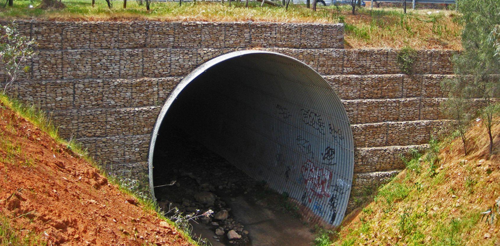 Gabion faced wall south australian bridge