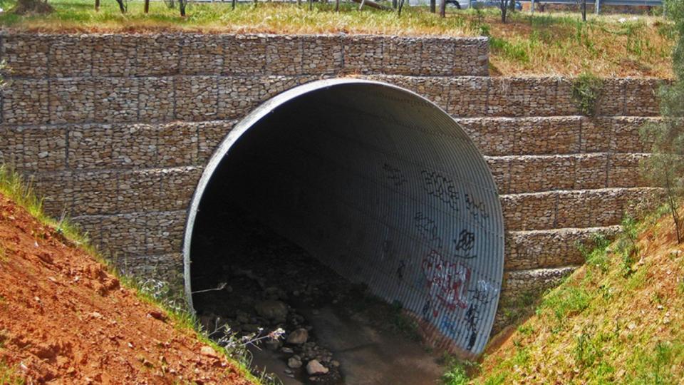 Gabion faced wall south australian bridge